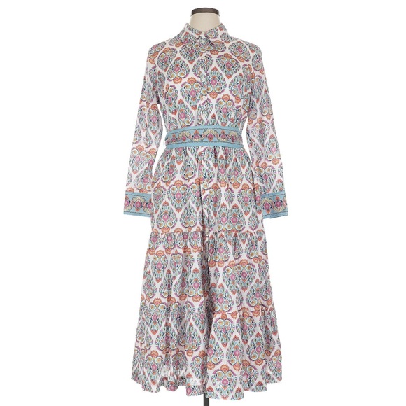 NWT Boden Paisley Long Sleeve Midi Dress 100% Cotton Size 10 Petite - Picture 3 of 14